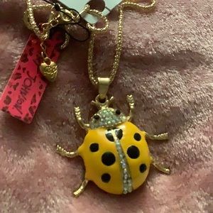 Fun Yellow Enamel and Rhinestone Beetle Necklace
